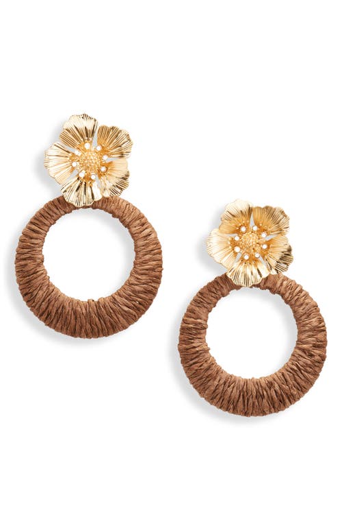 Nordstrom Raffia Wrapped Flower Drop Earrings in Gold- Brown at Nordstrom