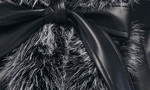 Azalea Wang Kenzy Water Resistant Faux Leather & Faux Fur Coat In Black
