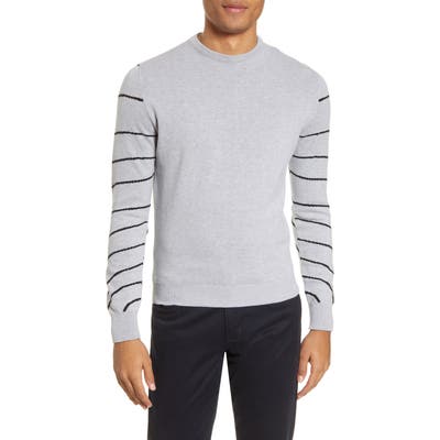 Christopher Bates Stripe Sleeve Crewneck Sweater, Grey