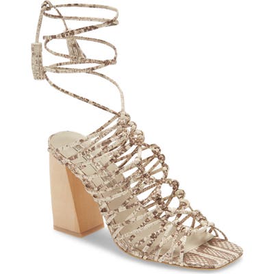 Imagine Vince Camuto Snake Embossed Ankle Wrap Cage Sandal, Beige