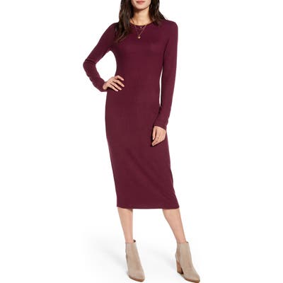 Treasure & Bond Cozy Long Sleeve Sweater Dress, Burgundy