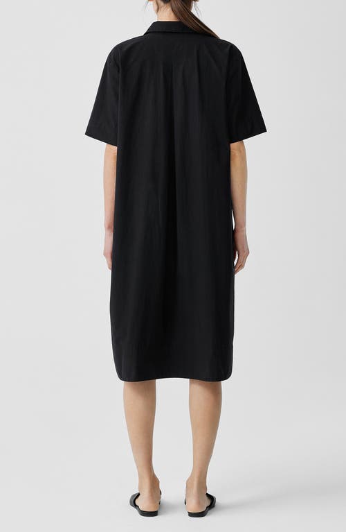Eileen Fisher Johnny Collar Short Sleeve Organic Cotton Dress In Black
