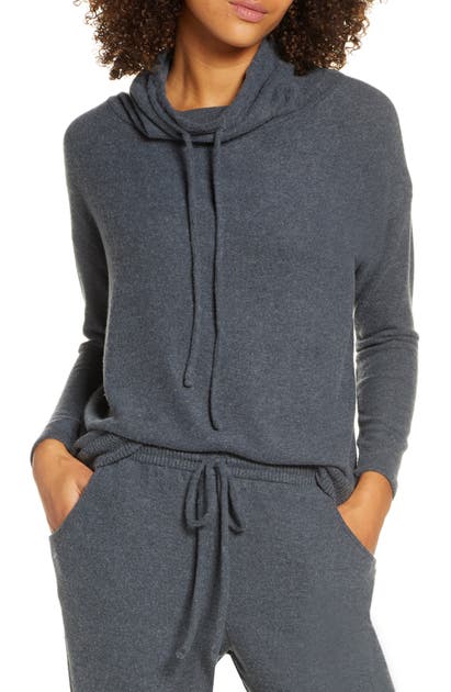 Click to view more detailed imagery on our partner's website Eberjey Cozy Time Drawstring Funnel Neck Top In Charcoal Heather