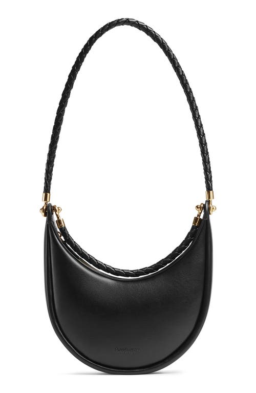 Shop Bottega Veneta Hoop Leather Hobo Bag In Black/brass