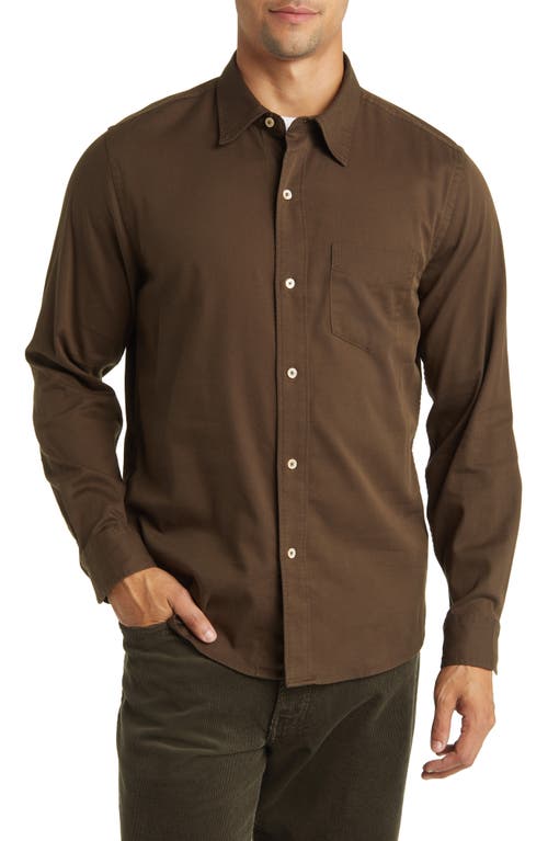 Draped Twill Button-Up Shirt in Brown Cider