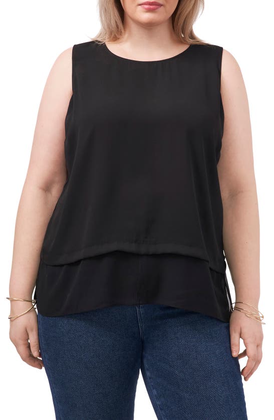 Vince Camuto Layered Sleeveless Blouse In Rich Black