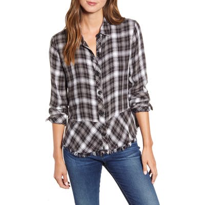 Wit & Wsdom Plaid Flounce Hem Button-Up Shirt, Brown (Nordstrom Exclusive)