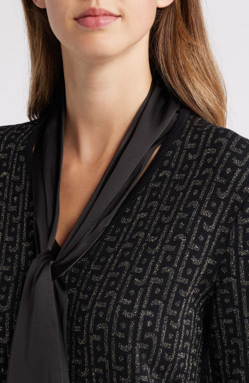 Shop Anne Klein Metallic Jacquard Tie Neck Sweater In Anne Black/gold