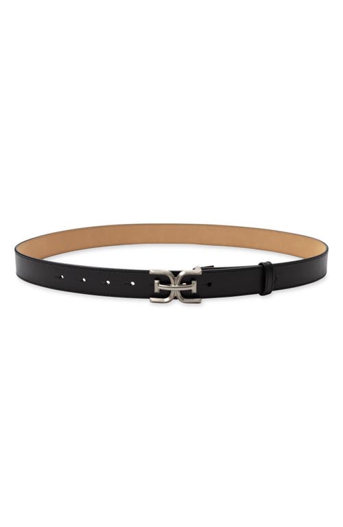 Logo Buckle Leather Belt in Black