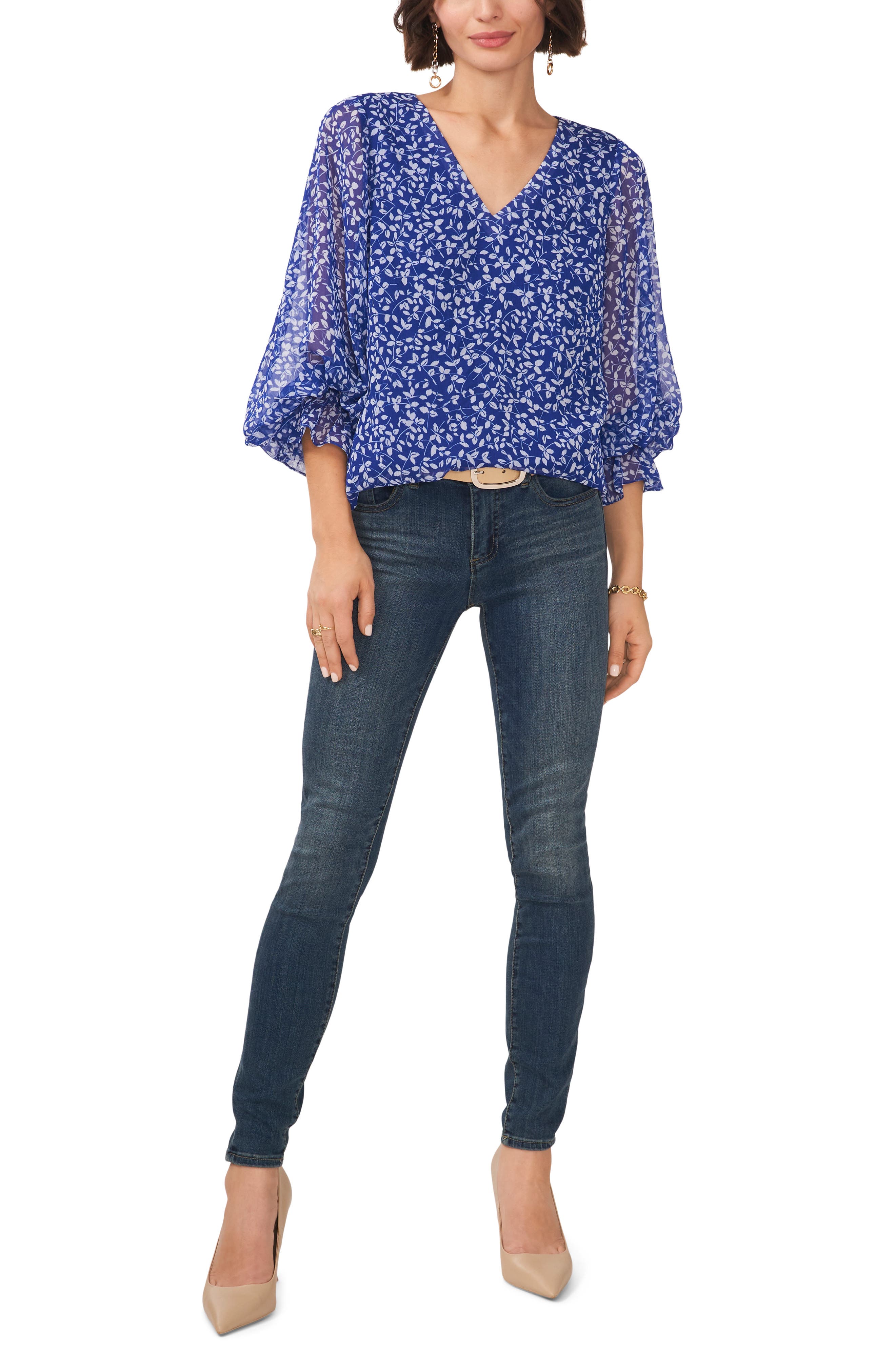 Cap Sleeve V Neck Blouse in Espresso