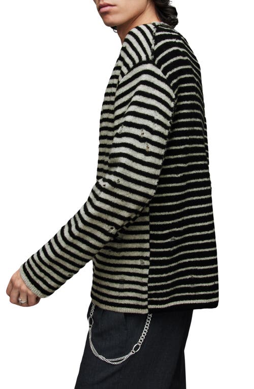 Shop Allsaints Park Stripe Destructed Wool Blend Crewneck Sweater In Grey Marl/black