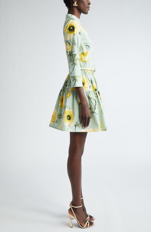 Shop Oscar De La Renta Poppy Print Belted Shirtdress In Sage/yellow