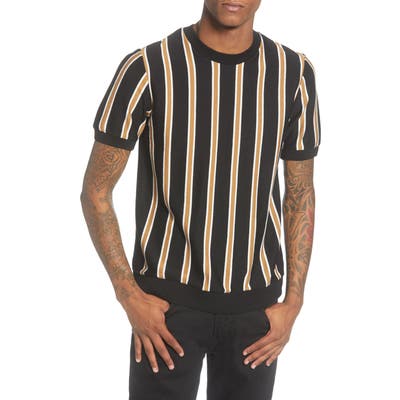 Topman Stripe Short Sleeve Crewneck Sweater, Black