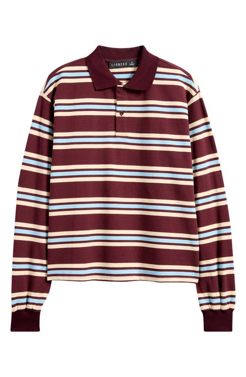 LIONESS LIONESS LEISURE STRIPE LONG SLEEVE COTTON POLO SHIRT 