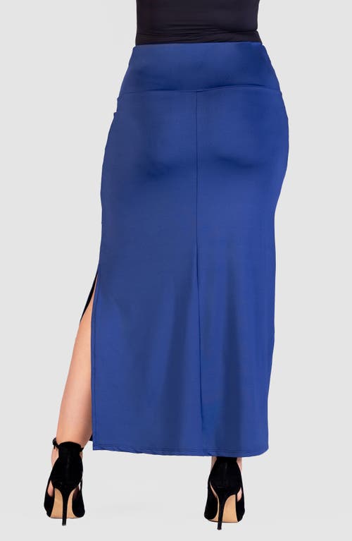 Shop 24seven Comfort Apparel Side Slit Knit Maxi Skirt In Navy