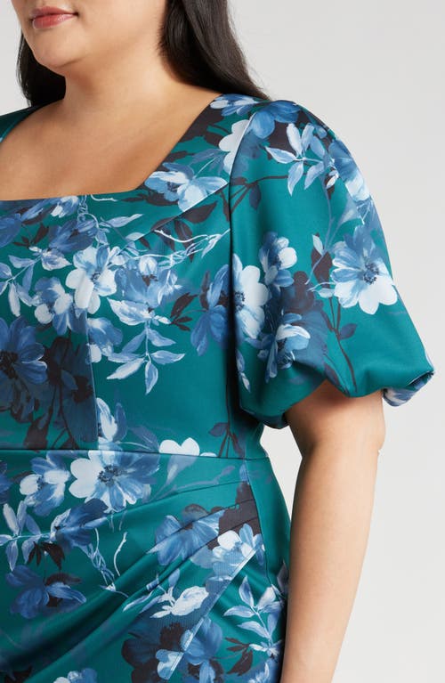 Alex Evenings Floral Sheath Dress In Teal Multi