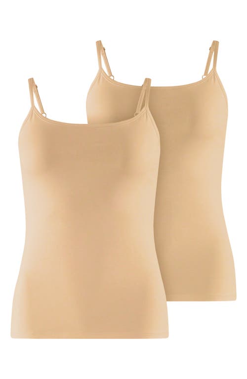 Shop Falke Daily Comfort 2-pack Stretch Cotton Camisoles In Camel