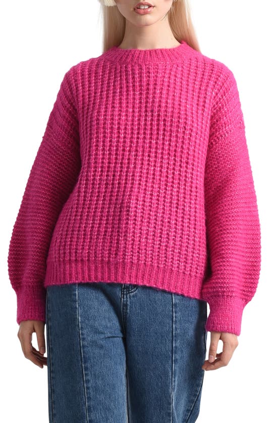 Molly Bracken Mixed Stitch Crewneck Sweater In Pink