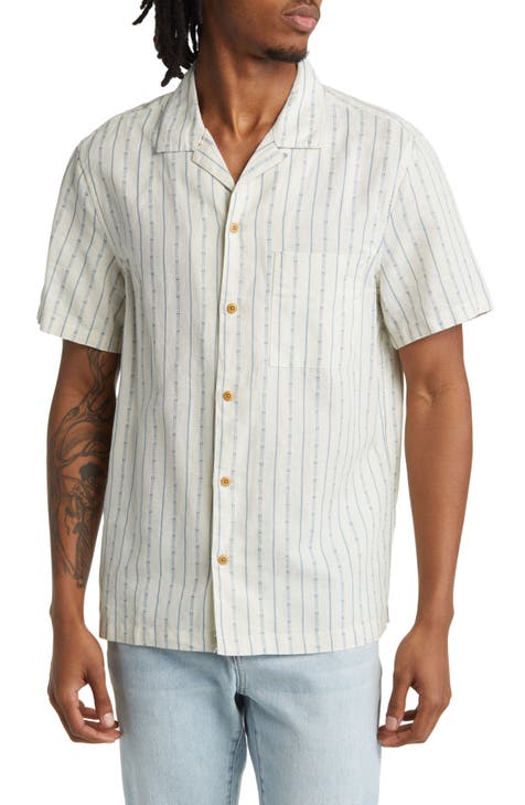 Lucky Brand Men's Short Sleeve Linen Button Up Shirt, Heather Grey