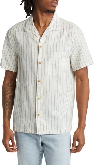 Stripe Short Sleeve Linen & Cotton Button-Up Camp Shirt