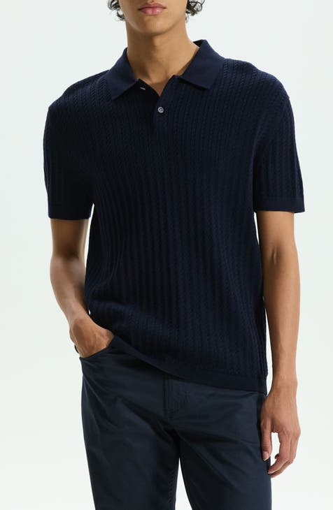 Cable Short Sleeve Cotton Blend Polo Sweater