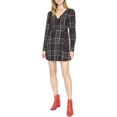 Sancturay Upbeat Plaid Long Sleeve Wrap Dress