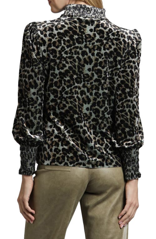 Apny Leopard Puff Shoulder Velvet Top In Black Multi