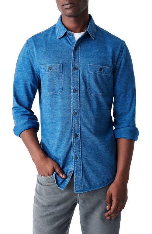 Faherty Knit Seasons Organic Cotton Button-Up Shirt in Medium Indigo Wash