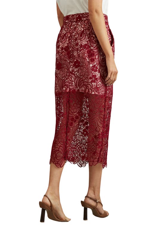 Shop Reiss Flo Lace Midi Skirt In Burgundy