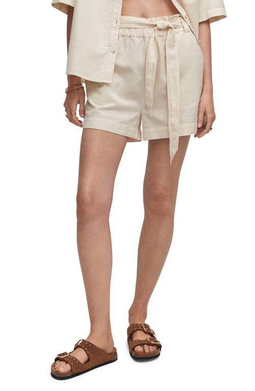 MANGO Cotton & Linen Paperbag Shorts Sand at Nordstrom,