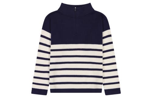 Busy Bees Cotton Zip Sweater In Breton Navy White Stripe