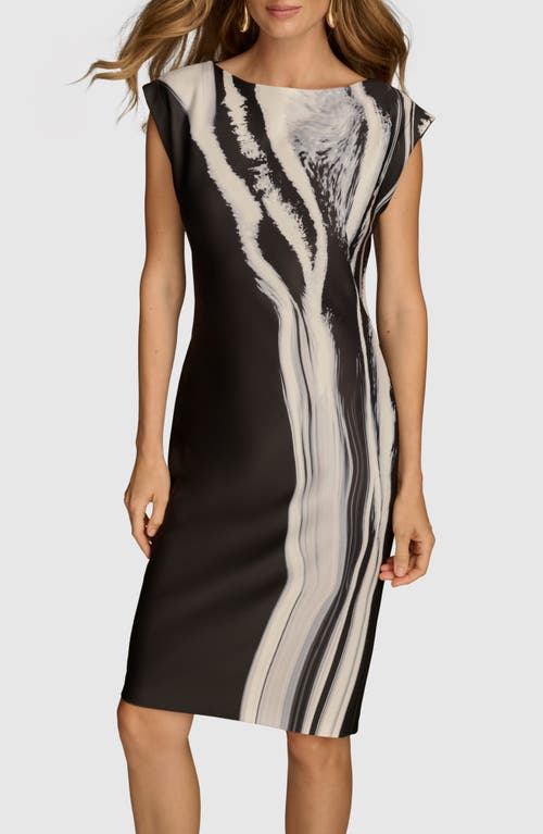 Shop Donna Karan New York Cap Sleeve Sheath Dress In Black Multi