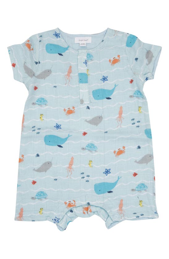 Angel Dear Babies' Undersea Stripe Organic Cotton Romper In Blue