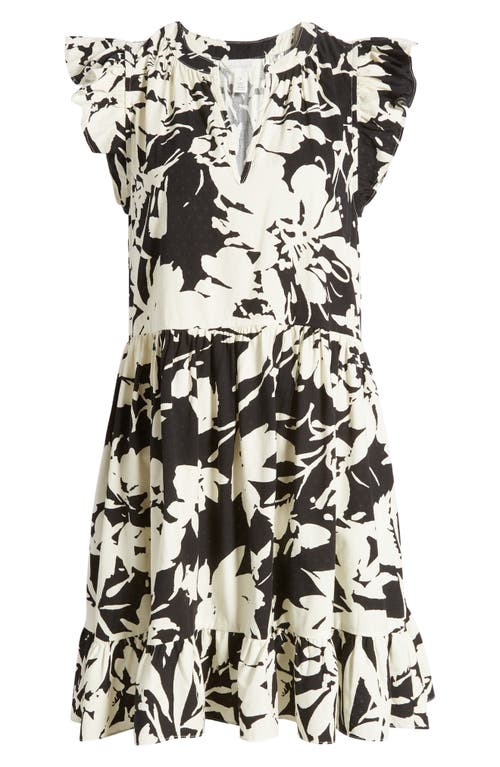 Shop Caslonr Caslon(r) Print Ruffle Shoulder Minidress In Black/off White