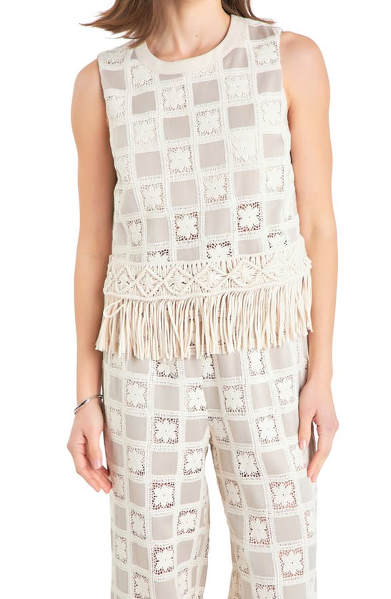 English Factory Crochet Lace Patchwork Tank In Beige Multi