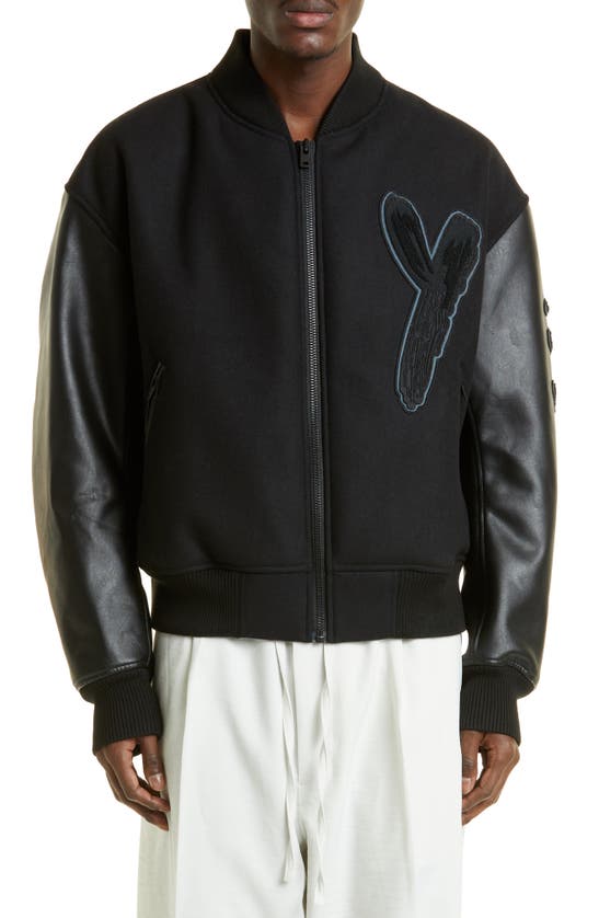 Y-3 Wool Blend Varsity Jacket In Black/ Black | ModeSens