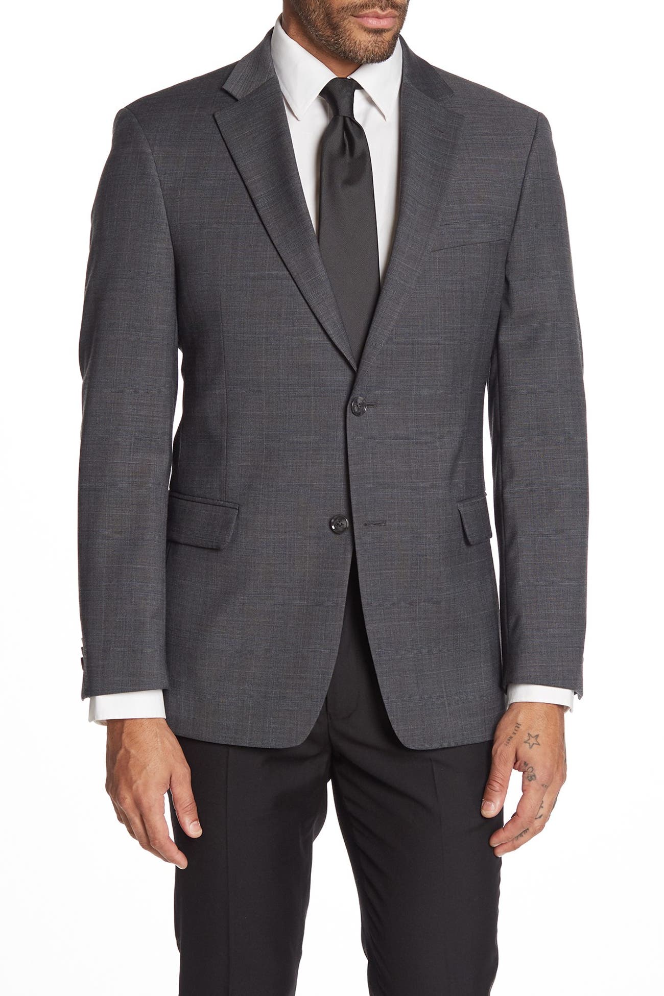 Tommy Hilfiger | Grey Blue Plaid Two Button Notch Lapel Stretch Suit ...