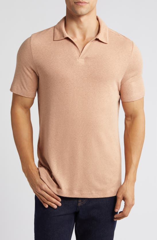 Shop Johnston & Murphy Linen Blend Johnny Collar Polo In Melon