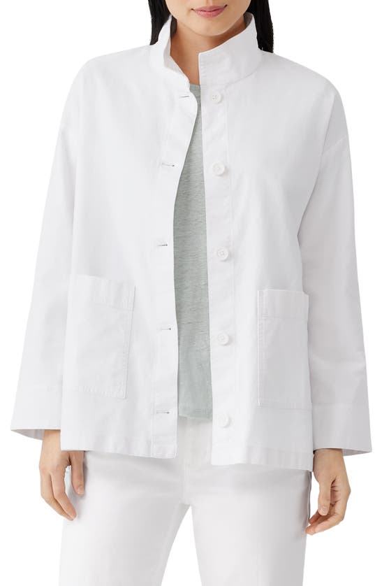 Eileen Fisher Button-down Stand-collar Stretch Cotton Shirt In White
