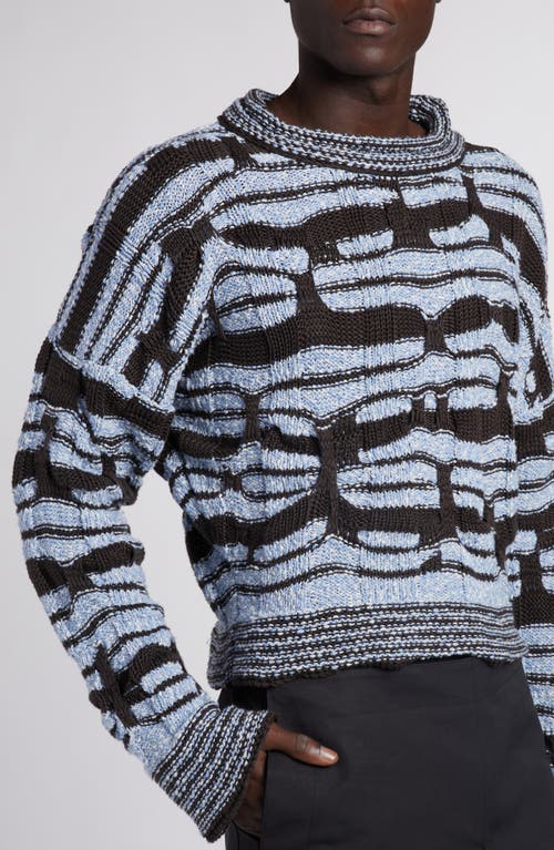 Shop Bottega Veneta Distorted Stripe Cotton & Linen Sweater In Admiral/fondant