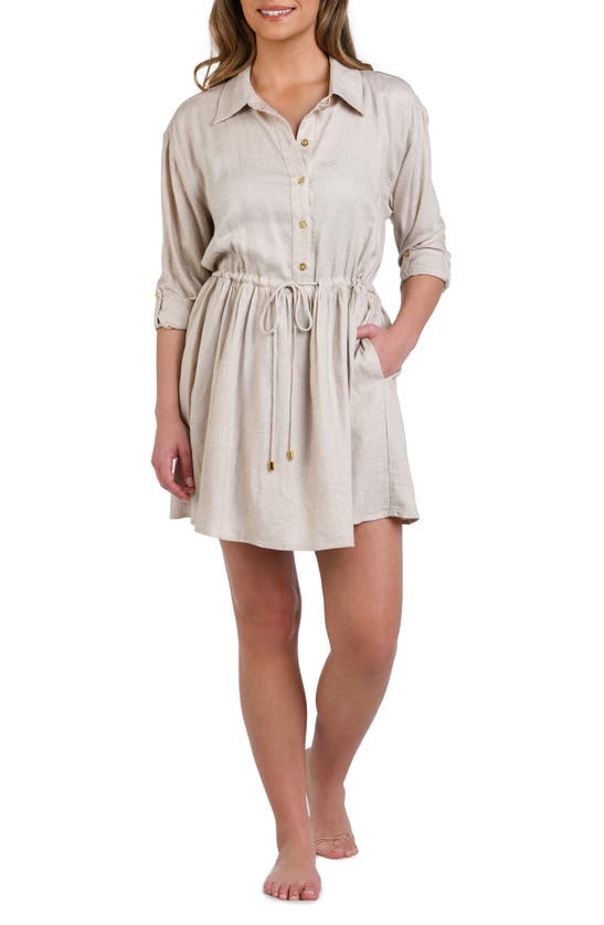 Shop La Blanca Delphine Cover-up Shirtdress In Taupe