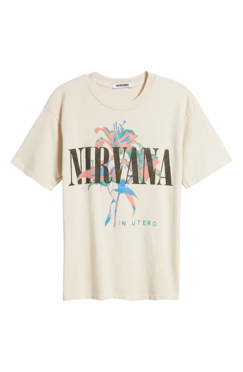 Shop Daydreamer Nirvana Lilies Cotton Graphic T-shirt In Dirty White