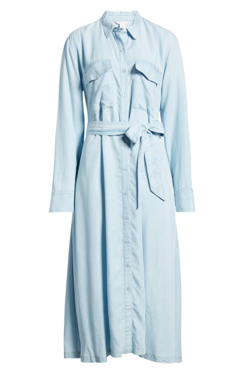 Shop Caslonr Caslon(r) Long Sleeve Belted Chambray Midi Shirtdress In Light Wash