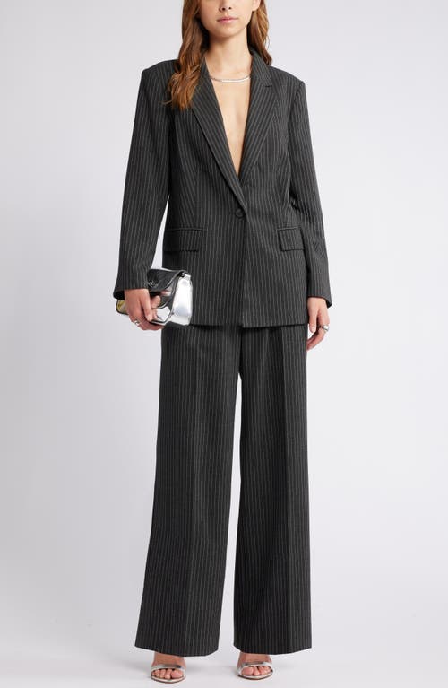 Open Edit Pinstripe Longline Blazer In Grey Dark Charcoal Stripe