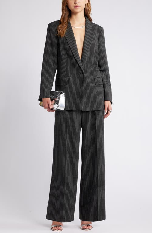 Shop Open Edit Pinstripe Longline Blazer In Grey Dark Charcoal Stripe