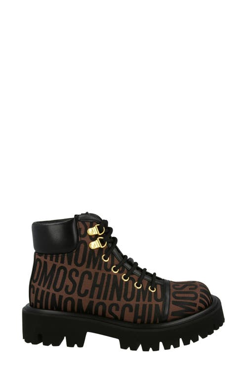 Moschino Logo Jacquard Lace-up Ankle Boots In Brown