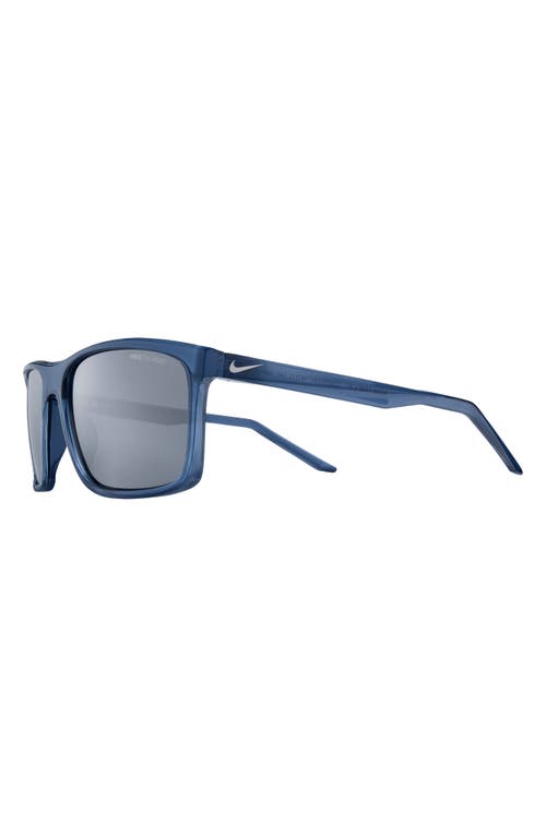 Shop Nike Fire L 58mm Polarized Rectangular Sunglasses In Matte Navy/polar Silver