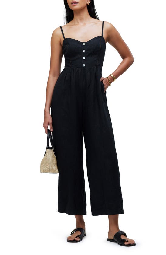 Shop Madewell Campbell Refined Linen Jumpsuit In True Black
