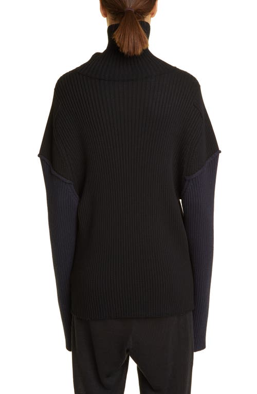 Shop The Row Dua Cotton & Cashmere Rib Turtleneck Sweater In Black/navy