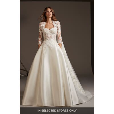 Pronovias Phoenicia Lace & Mikado A-Line Wedding Dress, Size - Ivory
